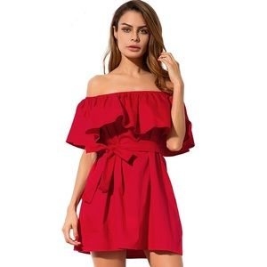 Red off the shoulder ruffle dress